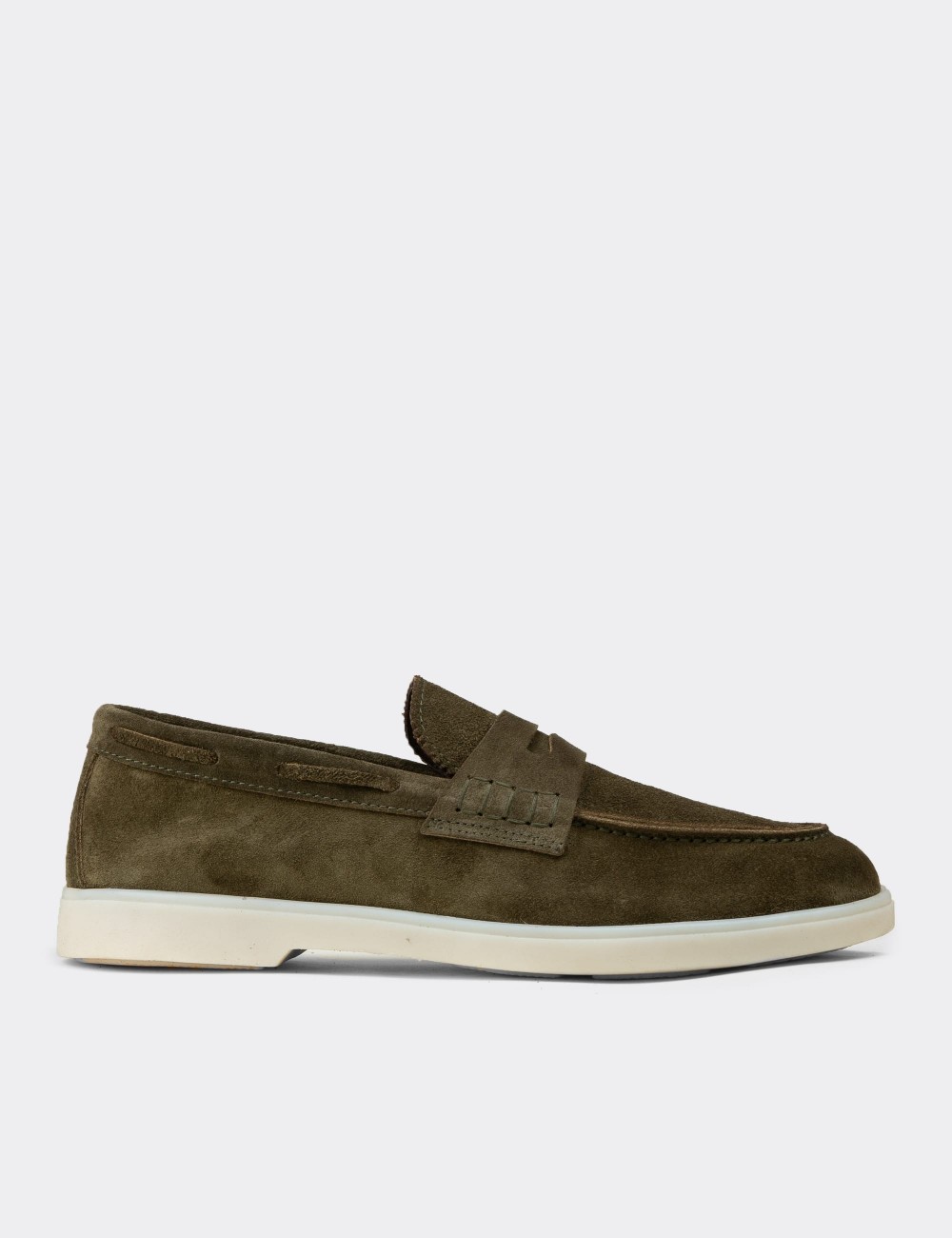 Men's Suede Leather Green Loafers - 02028MYSLC01