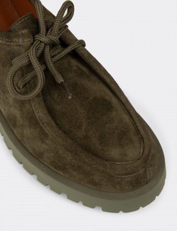 Women's Green Suede Leather Lace-up Shoes