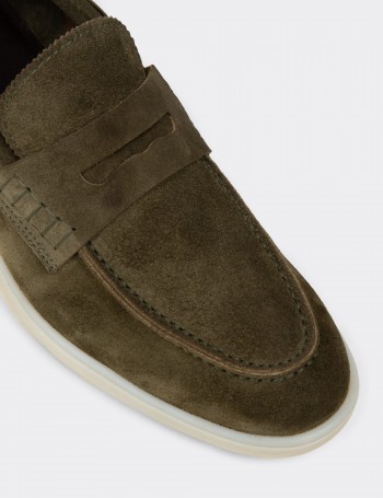 Men's Suede Leather Green Loafers