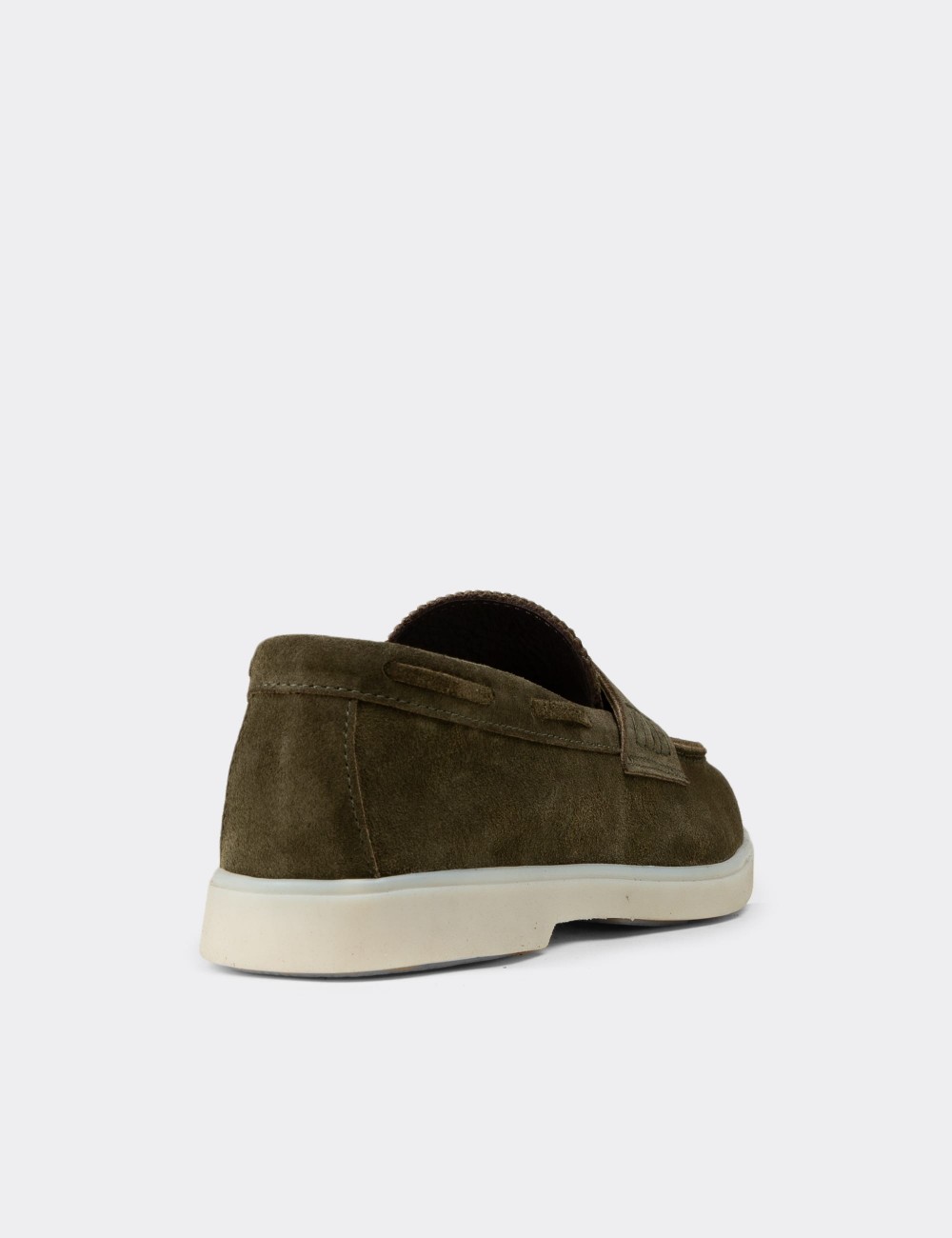 Men's Suede Leather Green Loafers - 02028MYSLC01