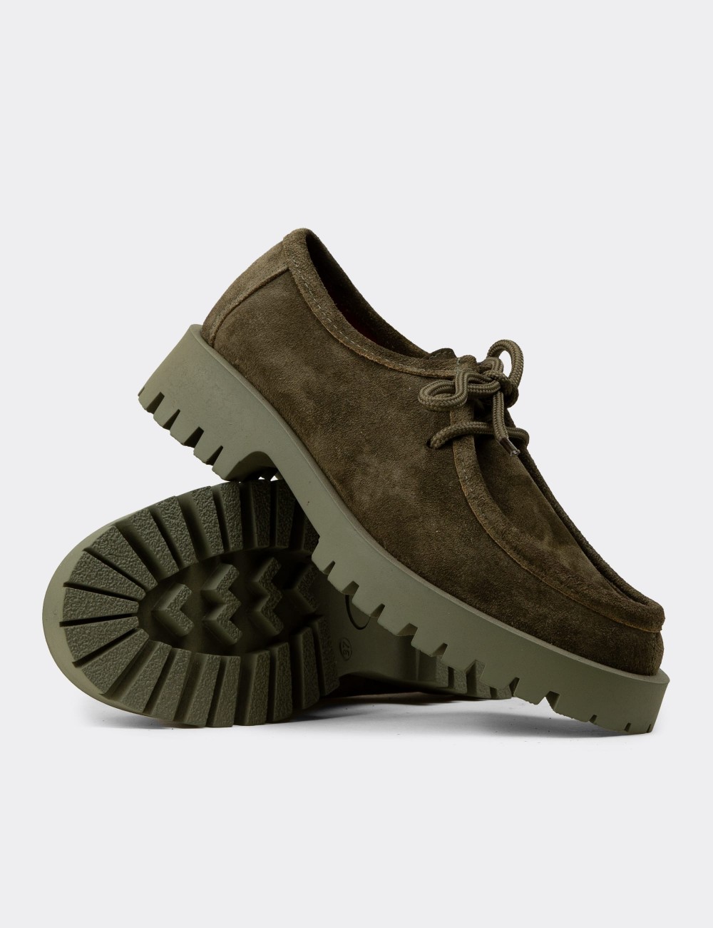 Women's Green Suede Leather Lace-up Shoes - OS001ZYSLC03