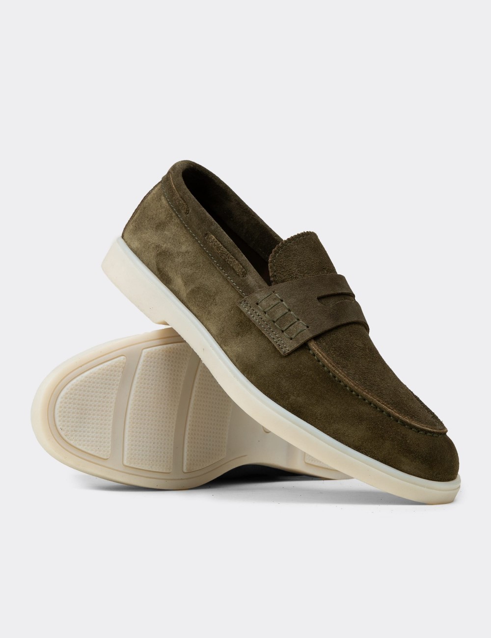 Men's Suede Leather Green Loafers - 02028MYSLC01