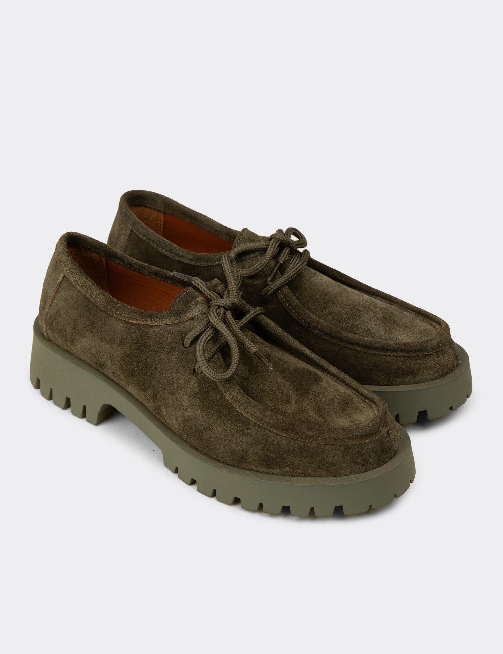 Women's Green Suede Leather Lace-up Shoes - OS001ZYSLC03