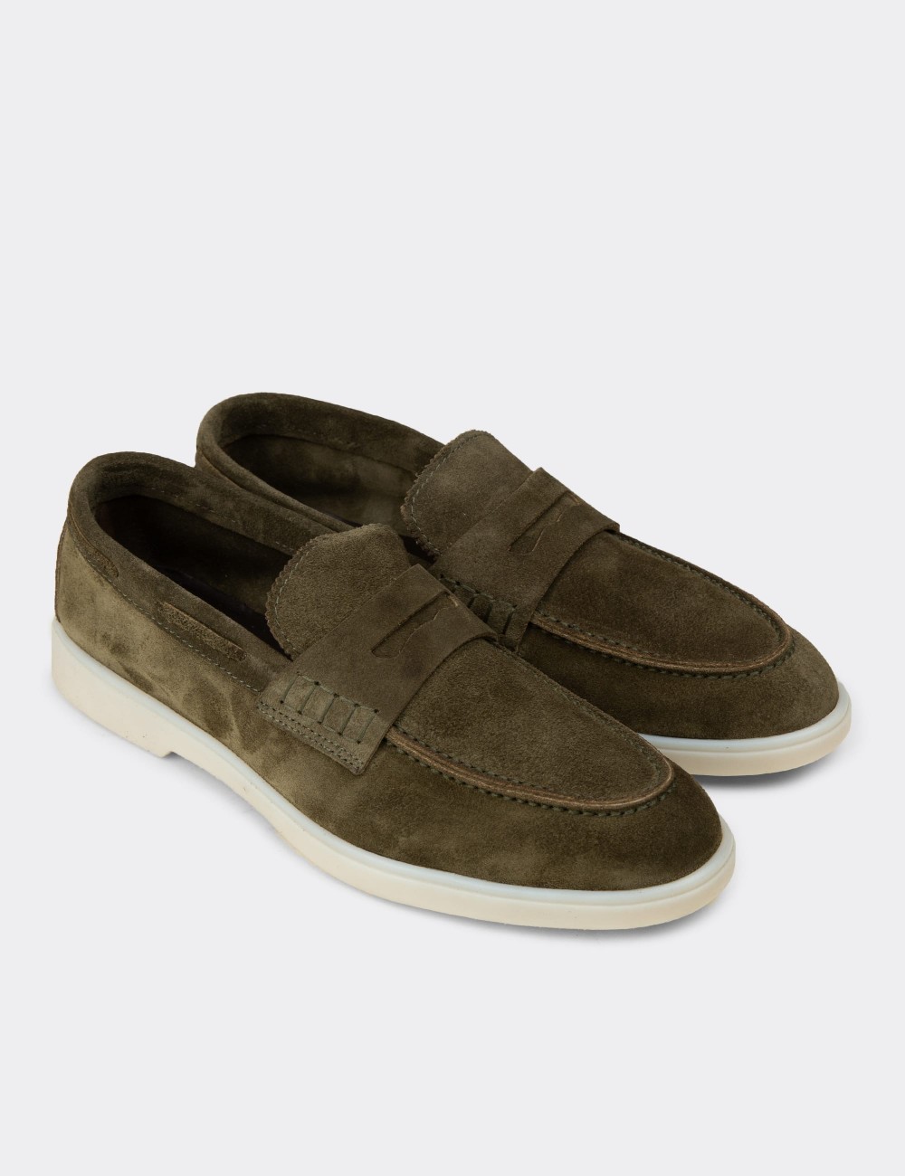 Men's Suede Leather Green Loafers - 02028MYSLC01