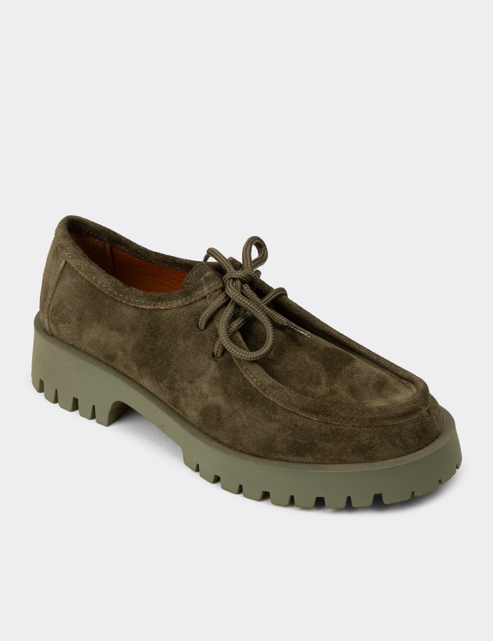 Women's Green Suede Leather Lace-up Shoes - OS001ZYSLC03