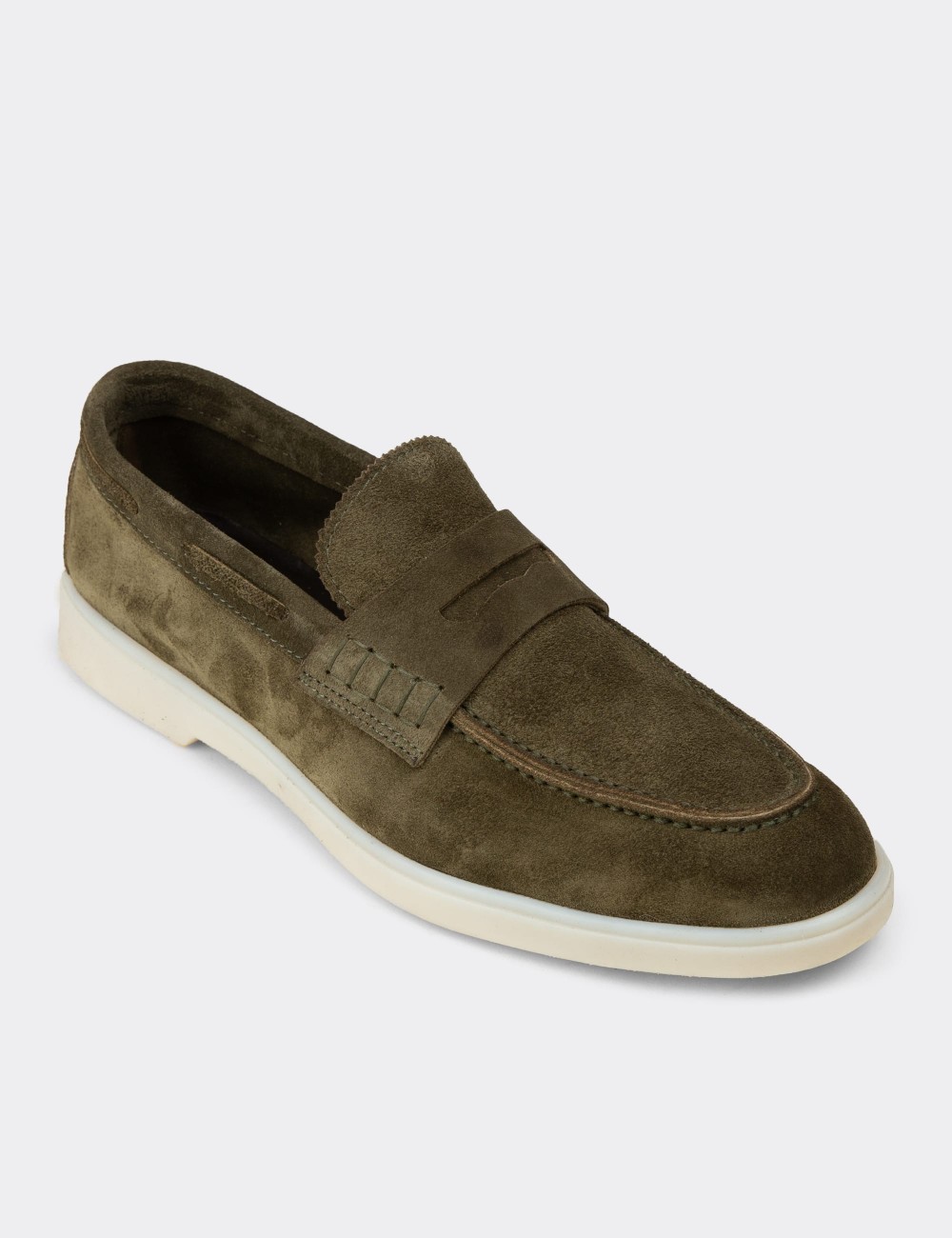 Men's Suede Leather Green Loafers - 02028MYSLC01