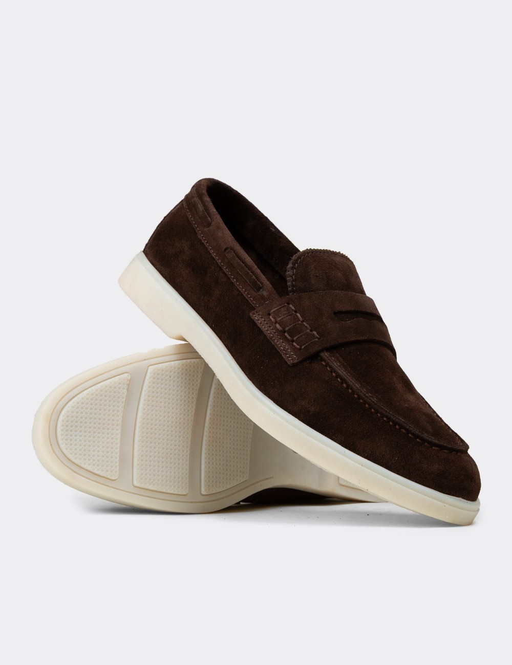 Men's Brown Suede Leather Loafers - 02028MKHVC01