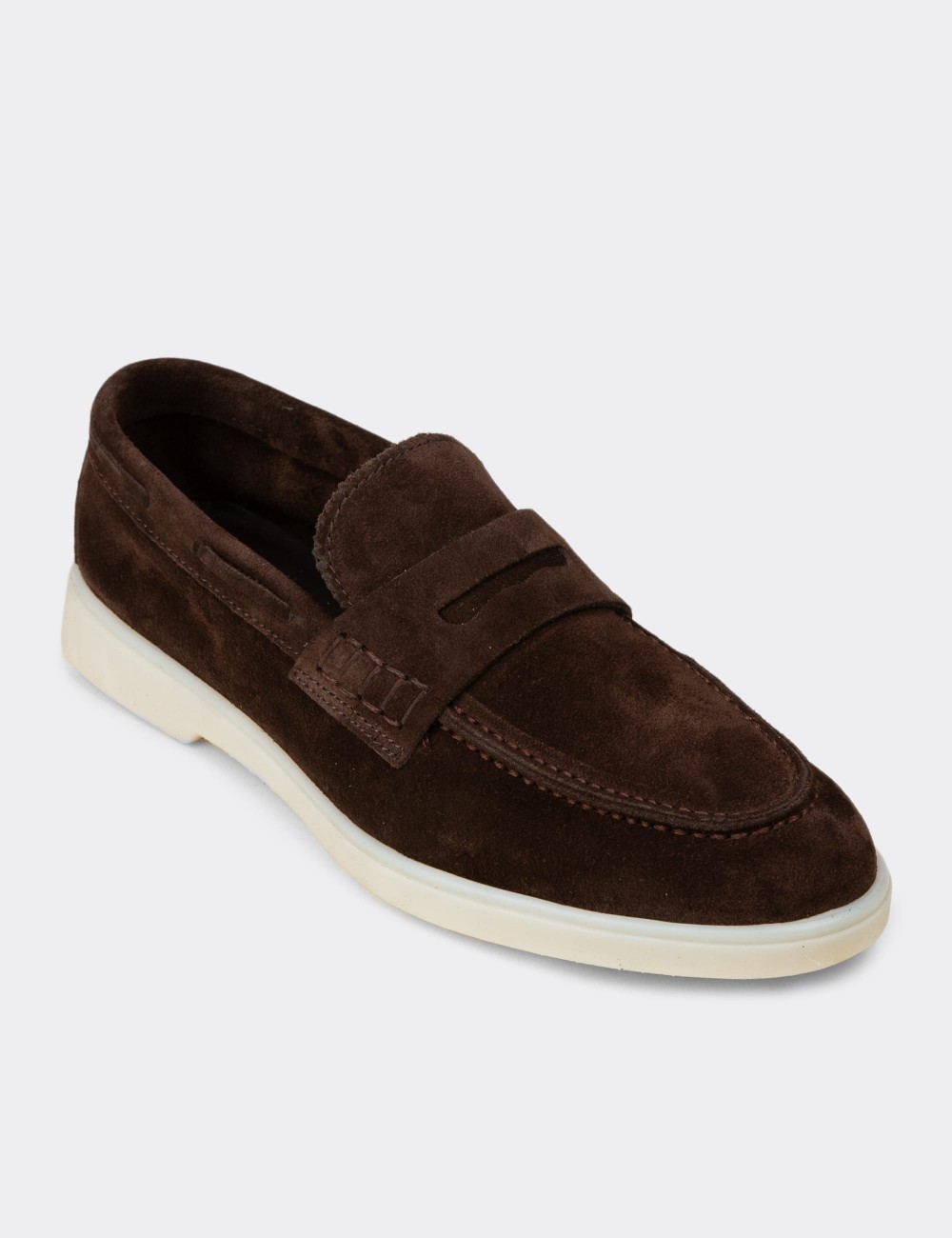 Men's Brown Suede Leather Loafers - 02028MKHVC01