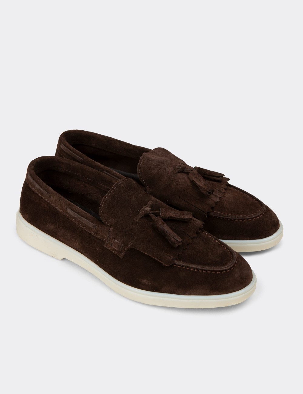 Men's Brown Suede Leather Slip-Ons - 02030MKHVC01