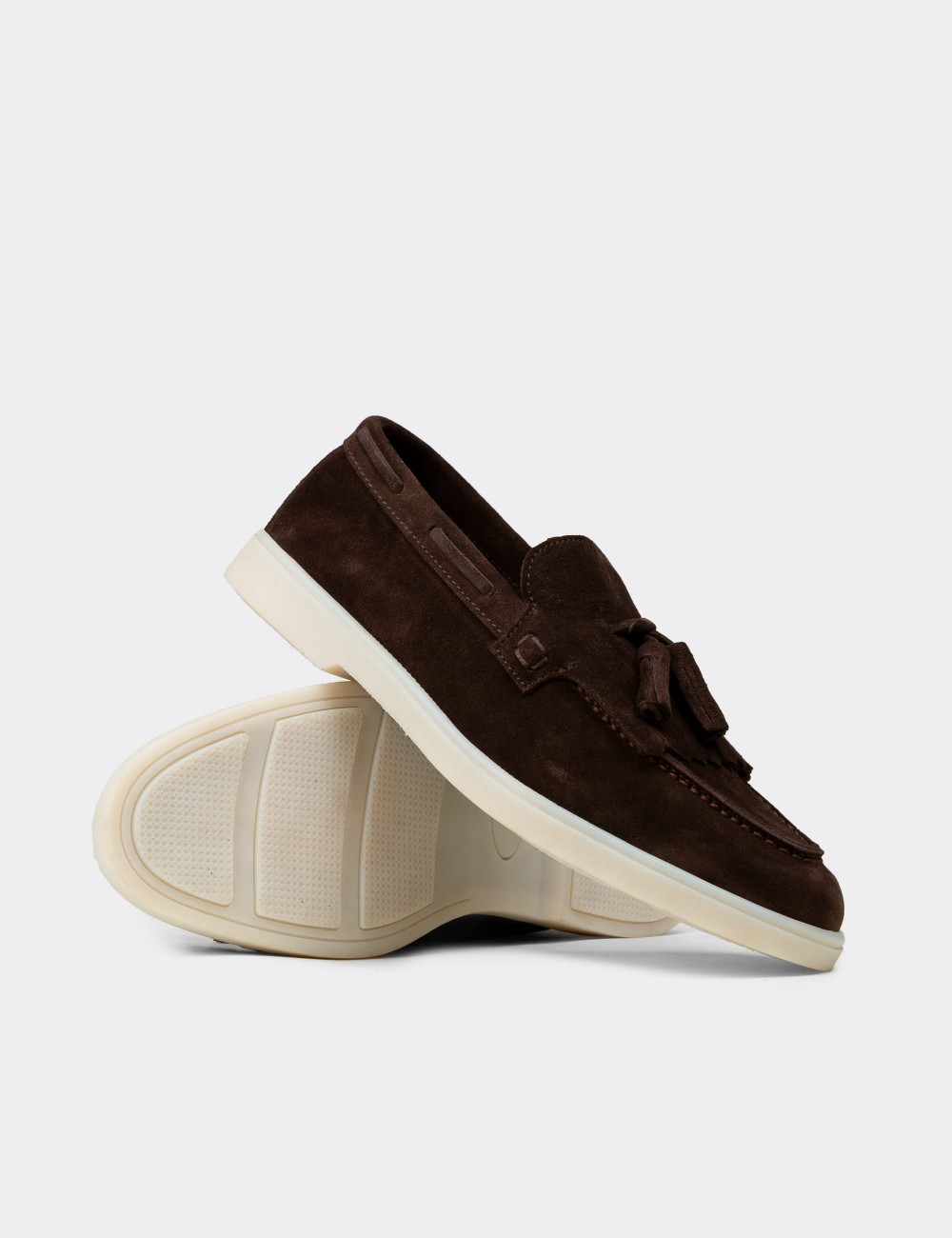 Men's Brown Suede Leather Slip-Ons - 02030MKHVC01