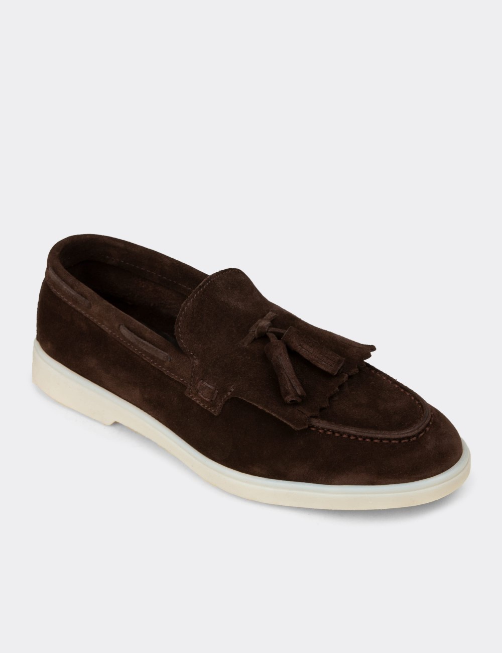 Men's Brown Suede Leather Slip-Ons - 02030MKHVC01