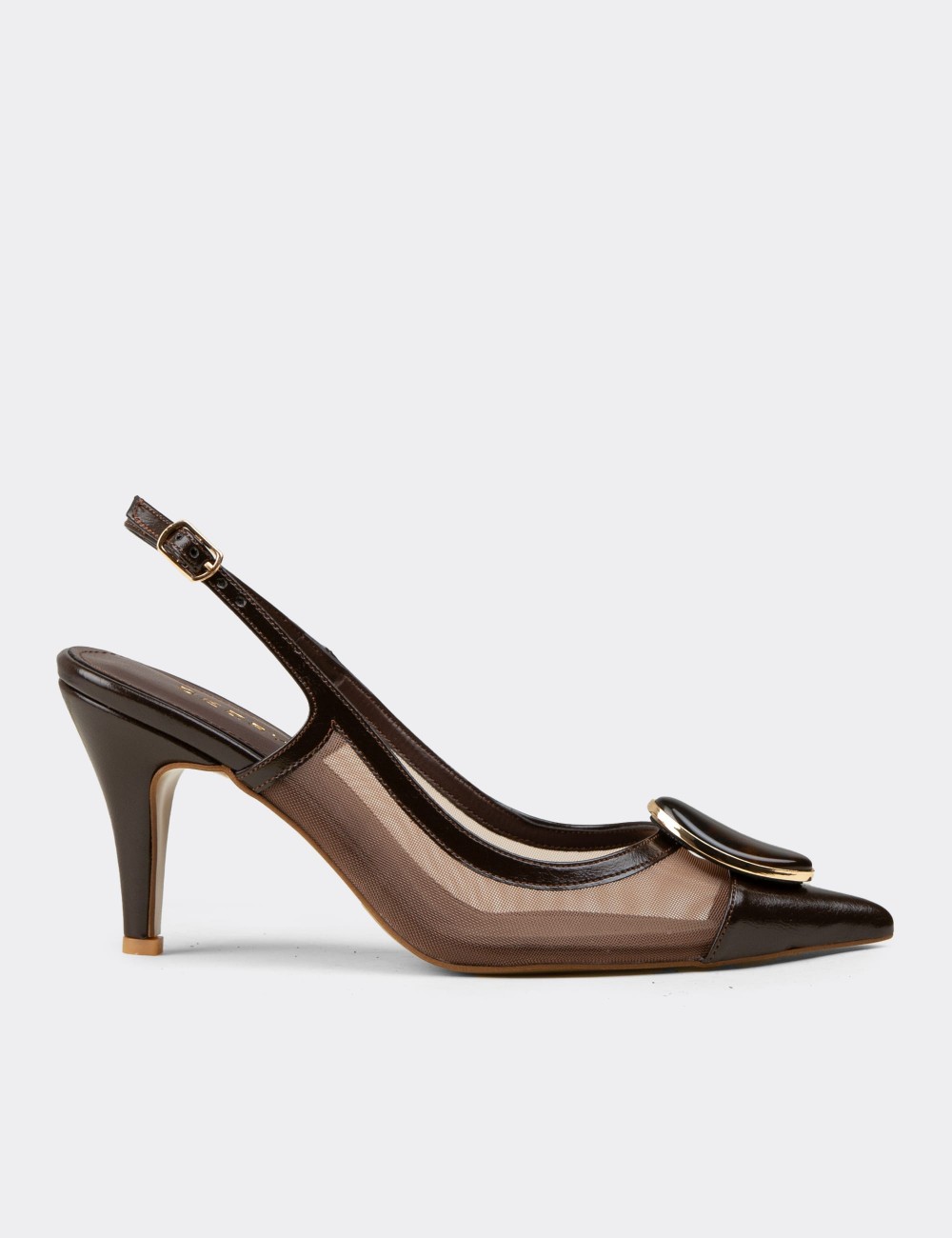 Women's Brown Slingback Pumps with Stone Detail - RD235ZKHVM01
