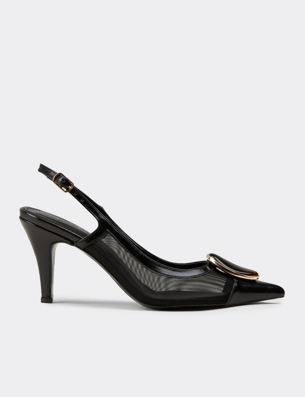 Women's Black Slingback Pumps with Stone Details - RD235ZSYHM01