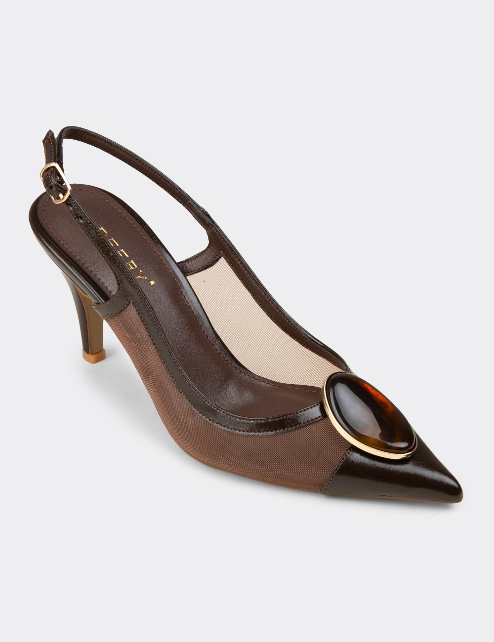 Women's Brown Slingback Pumps with Stone Detail - RD235ZKHVM01