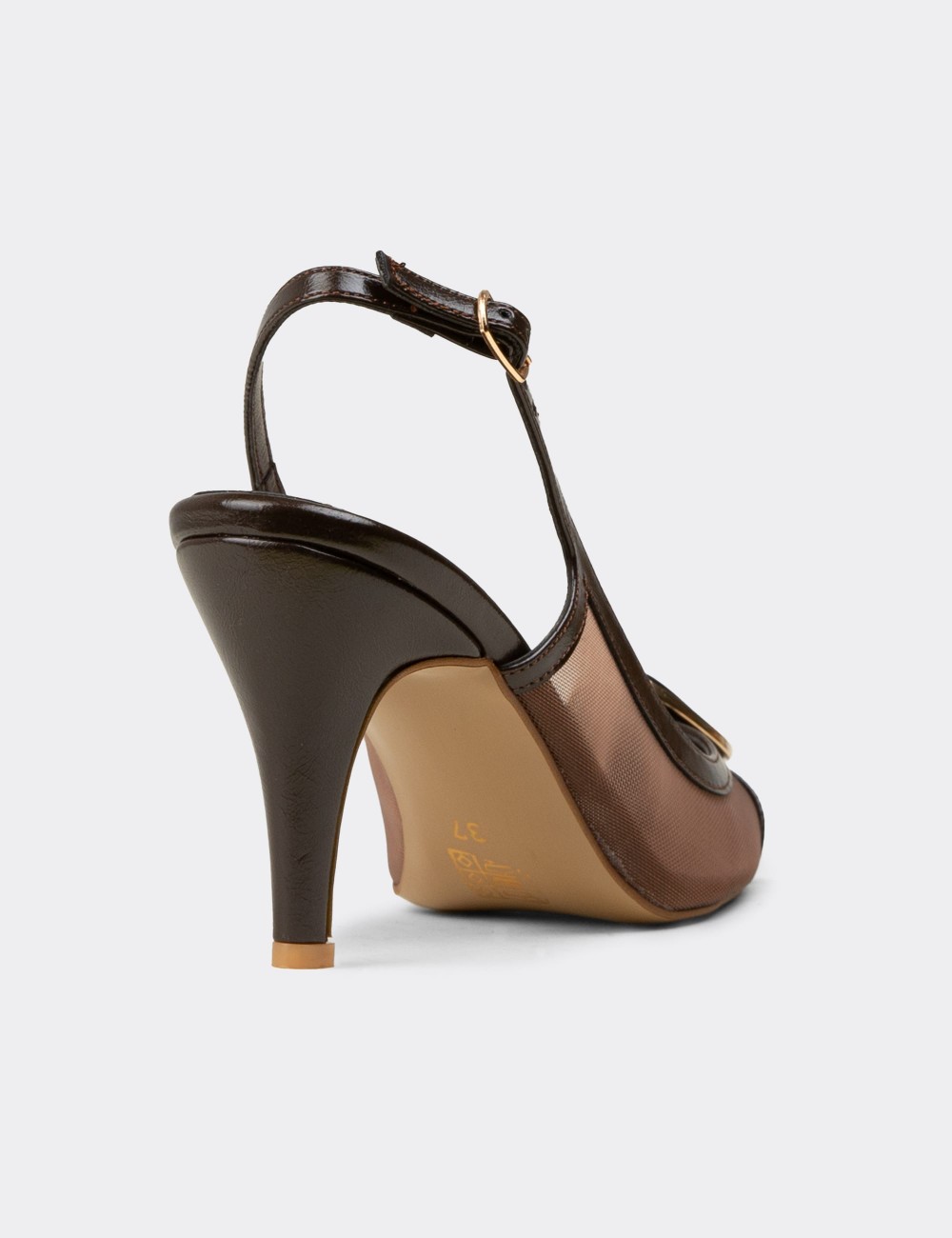 Women's Brown Slingback Pumps with Stone Detail - RD235ZKHVM01