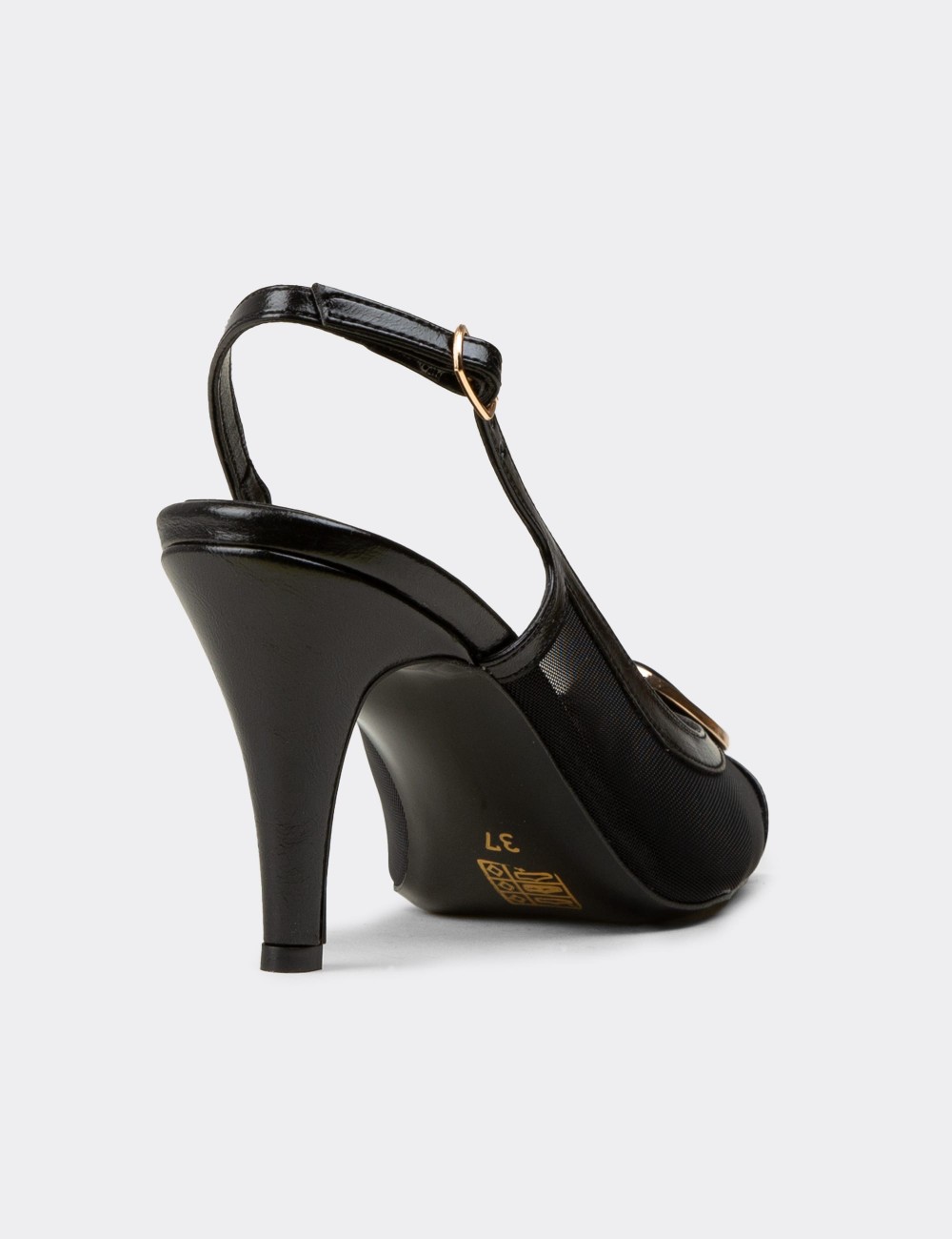 Women's Black Slingback Pumps with Stone Details - RD235ZSYHM01