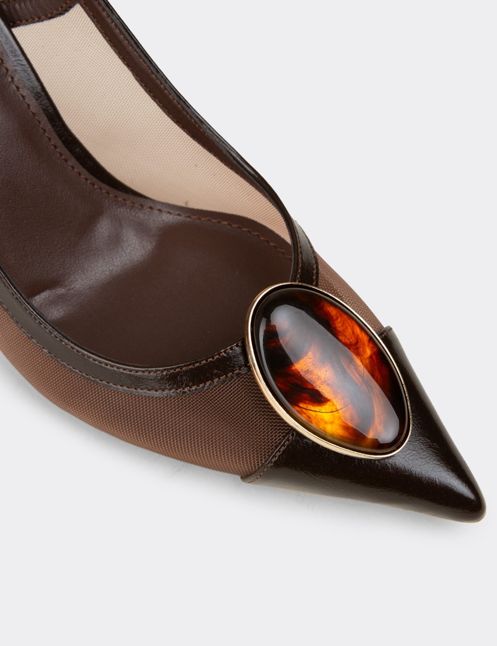 Women's Brown Slingback Pumps with Stone Detail - RD235ZKHVM01