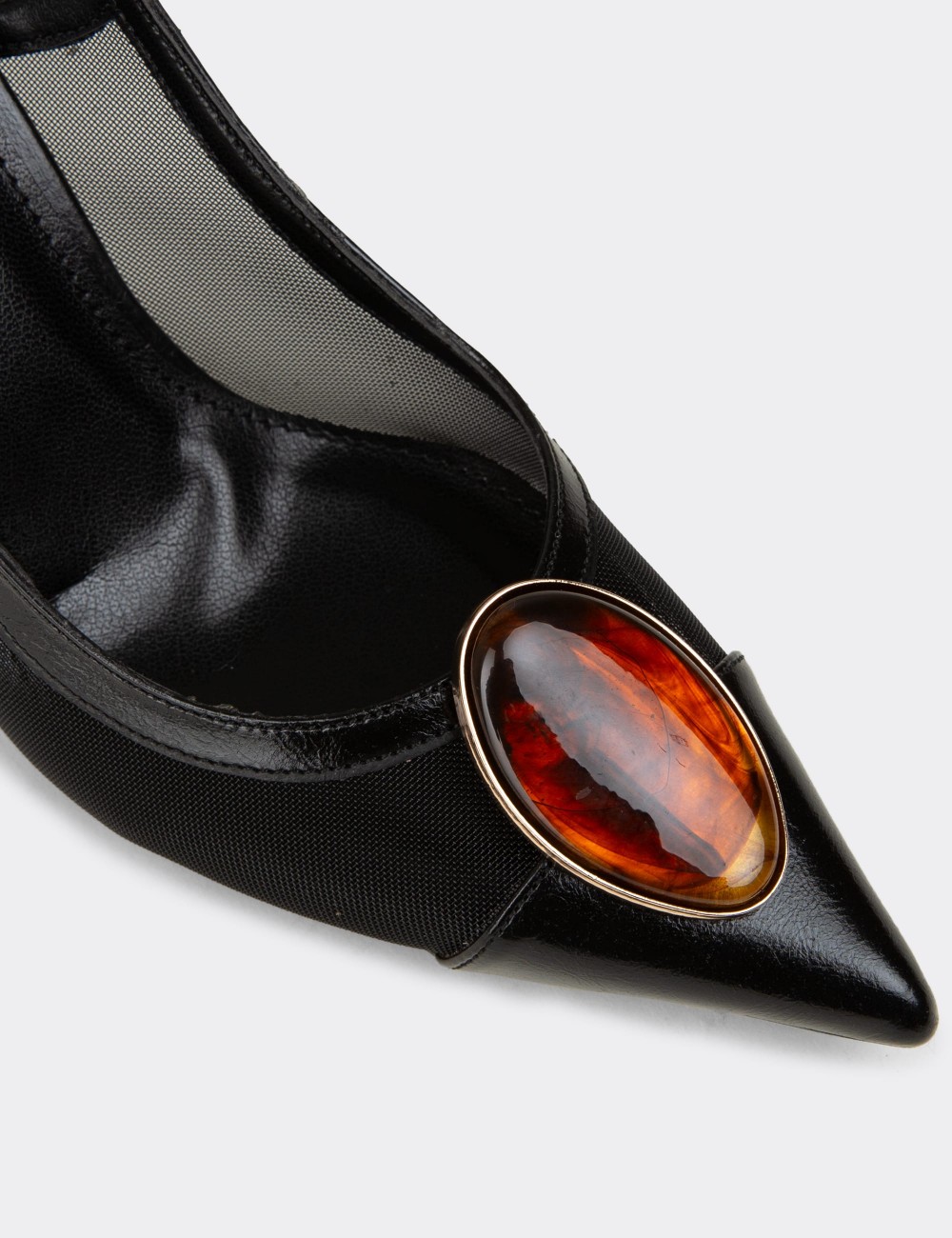 Women's Black Slingback Pumps with Stone Details - RD235ZSYHM01