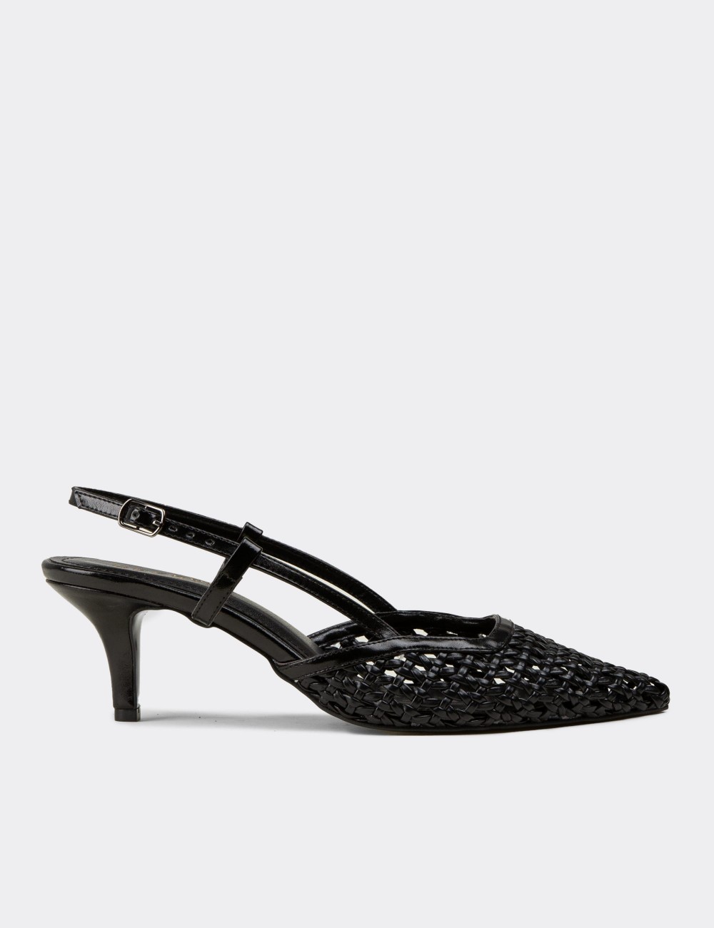 Women's Black Slingback Pumps with Woven Detailing - RD320ZSYHM01