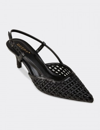 Women's Black Slingback Pumps with Woven Detailing