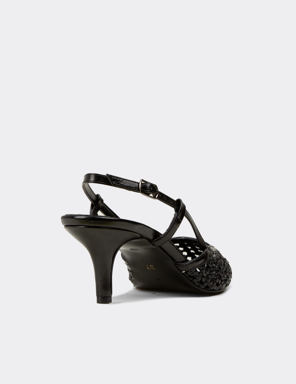 Women's Black Slingback Pumps with Woven Detailing - RD320ZSYHM01