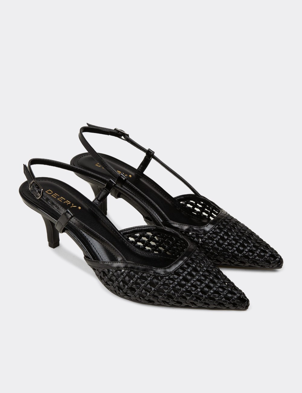 Women's Black Slingback Pumps with Woven Detailing - RD320ZSYHM01