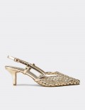 Women's Gold Slingback Pumps with Woven Detail
