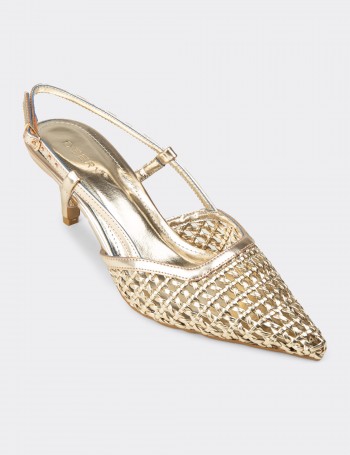 Women's Gold Slingback Pumps with Woven Detail