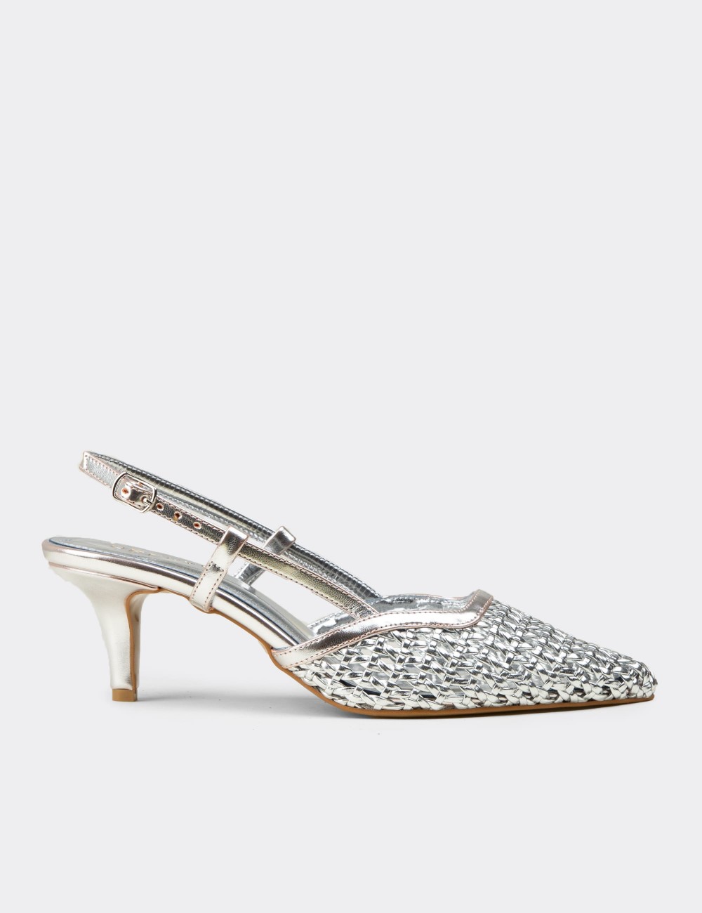 Women’s Silver Slingback Pumps with Woven Detail - RD320ZGMSM01