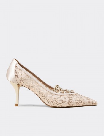 Women's Beige Lace Evening Heels