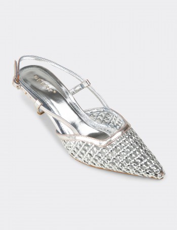 Women’s Silver Slingback Pumps with Woven Detail
