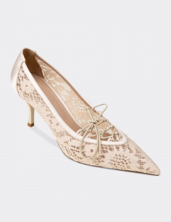 Women's Beige Lace Evening Heels