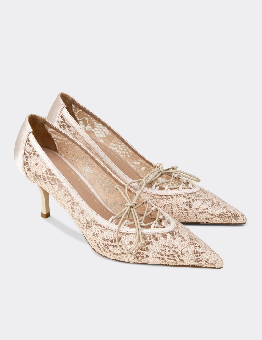 Women's Beige Lace Evening Heels - V4070ZBEJM01