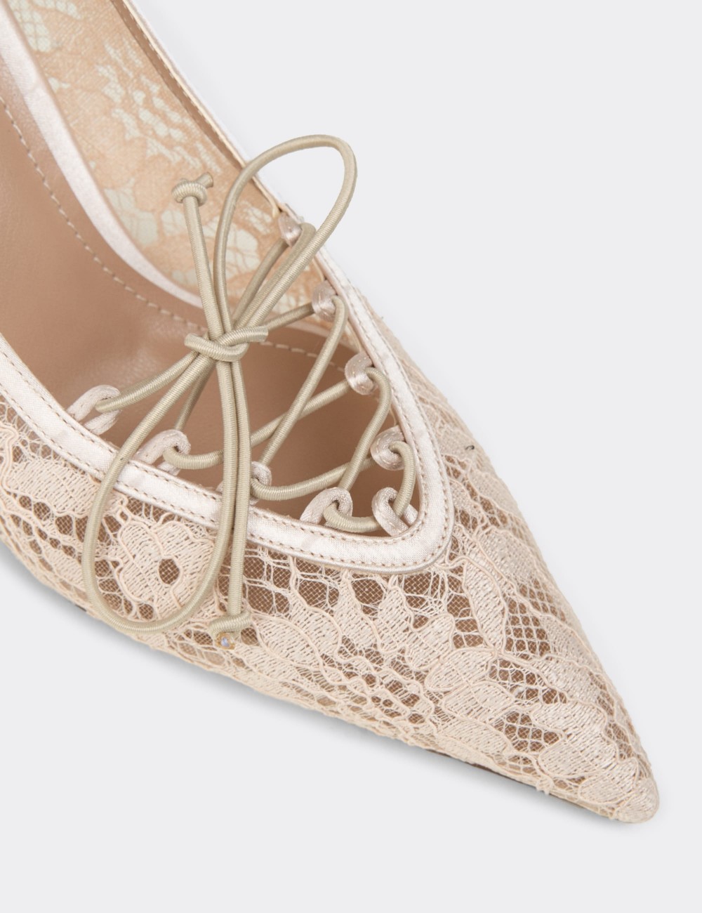 Women's Beige Lace Evening Heels - V4070ZBEJM01