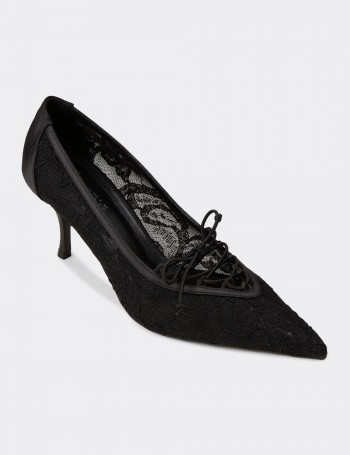 Women's Black Lace Evening Heels