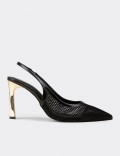Women's Black Mesh Evening Heels