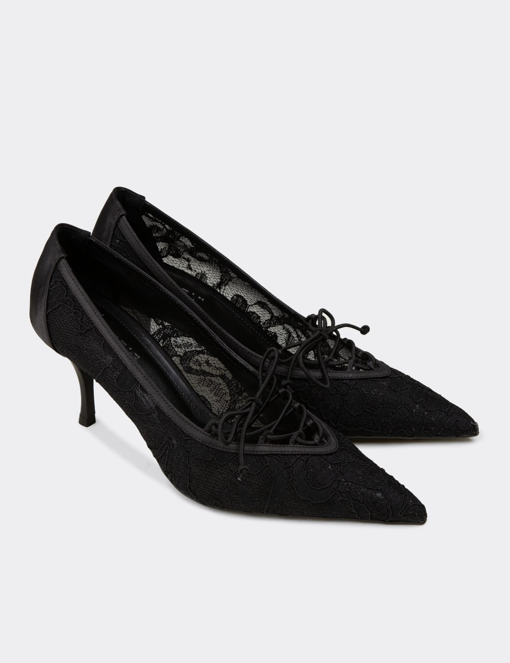 Women's Black Lace Evening Heels - V4070ZSYHM01