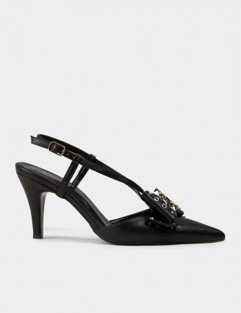 Women's Black Evening Heels with Bow Detail