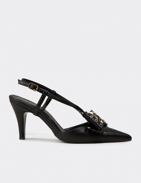 Women's Black Evening Heels with Bow Detail