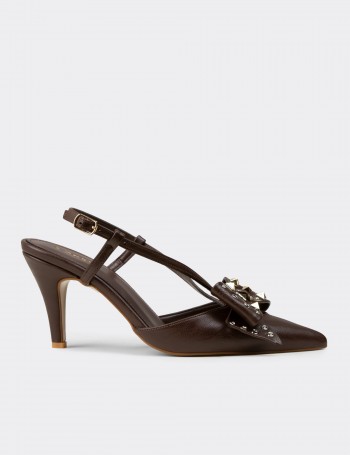 Women's Brown Evening Heels with Bow Detail - RD220ZKHVM01