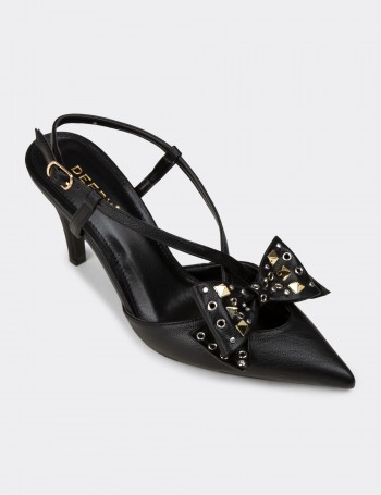 Women's Black Evening Heels with Bow Detail