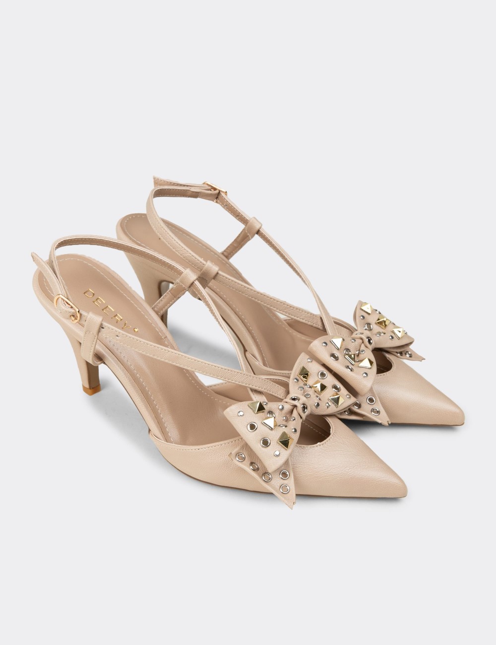 Women's Beige Bow Accent Evening Heels - RD220ZBEJM01