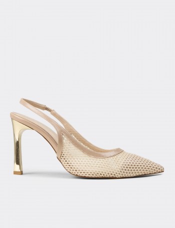 Women's Beige Mesh Slingback Evening Heel - RD205ZBEJM01