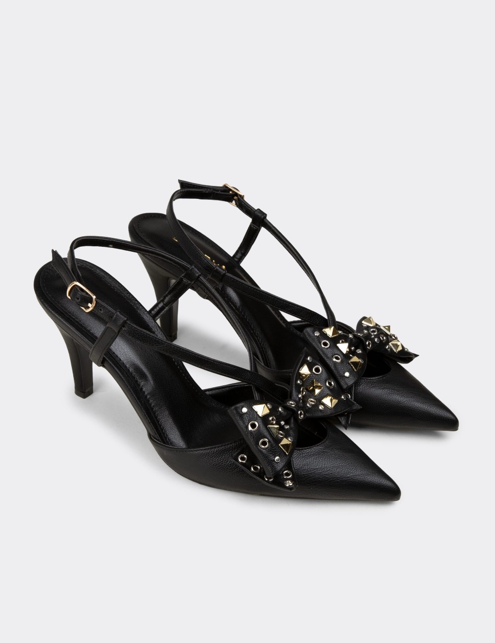 Women's Black Evening Heels with Bow Detail - RD220ZSYHM01