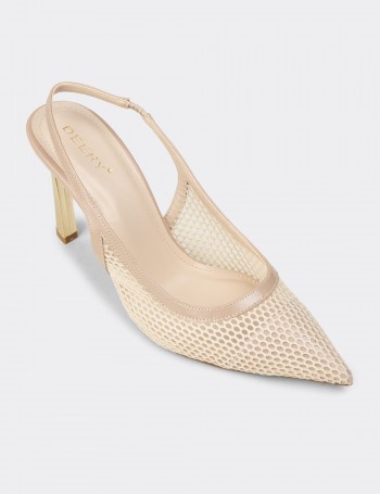 Women's Beige Mesh Slingback Evening Heel - RD205ZBEJM01