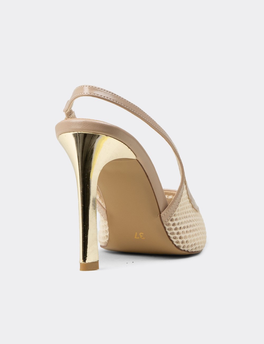 Women's Beige Mesh Slingback Evening Heel - RD205ZBEJM01
