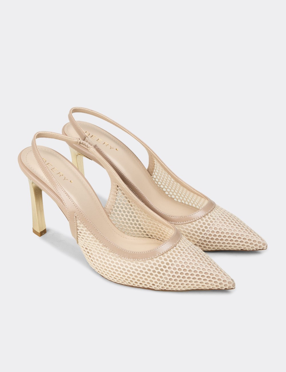 Women's Beige Mesh Slingback Evening Heel - RD205ZBEJM01