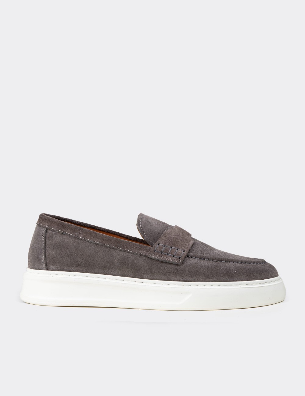 Men's Gray Suede Leather Loafers - 02043MGRIP01