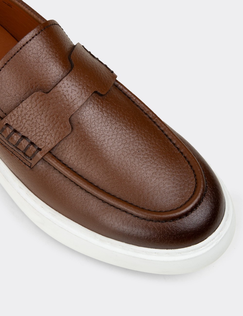 Men's Tan Leather Loafers - 02043MTBAP01