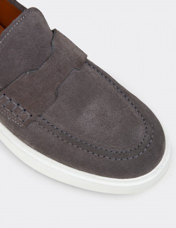 Men's Gray Suede Leather Loafers